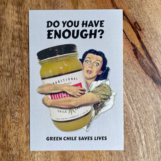 Green Chile Saves Lives (Duran's jar) funny Postcard