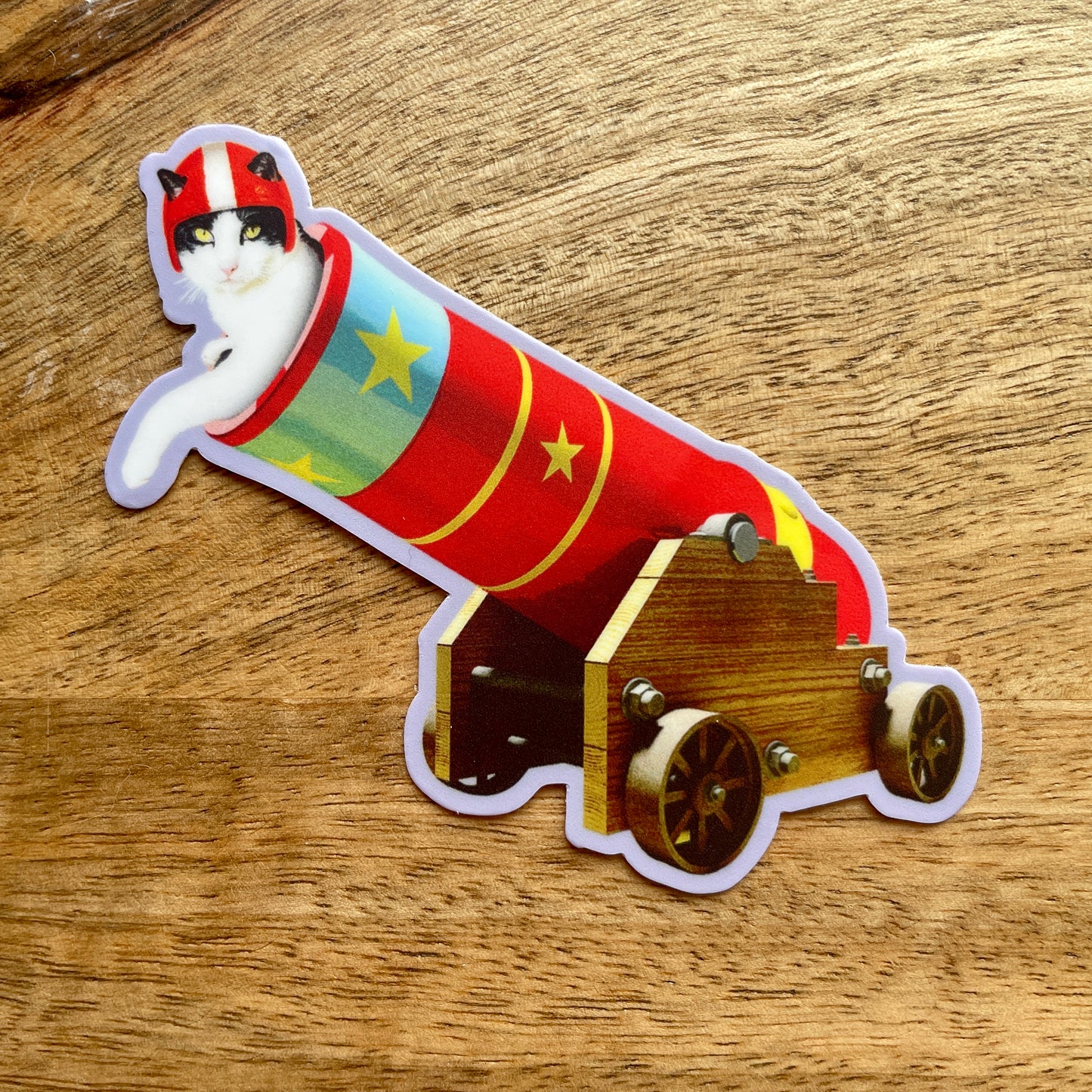 Stunt Cat in Cannon funny animal sticker