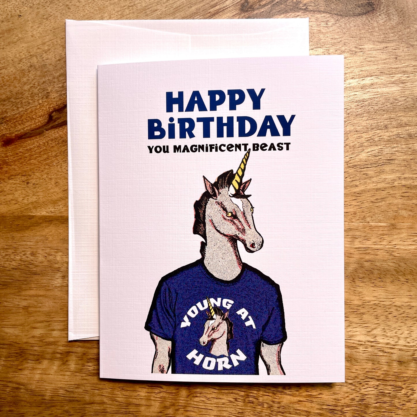 Young at Horn Unicorn Birthday funny greeting card