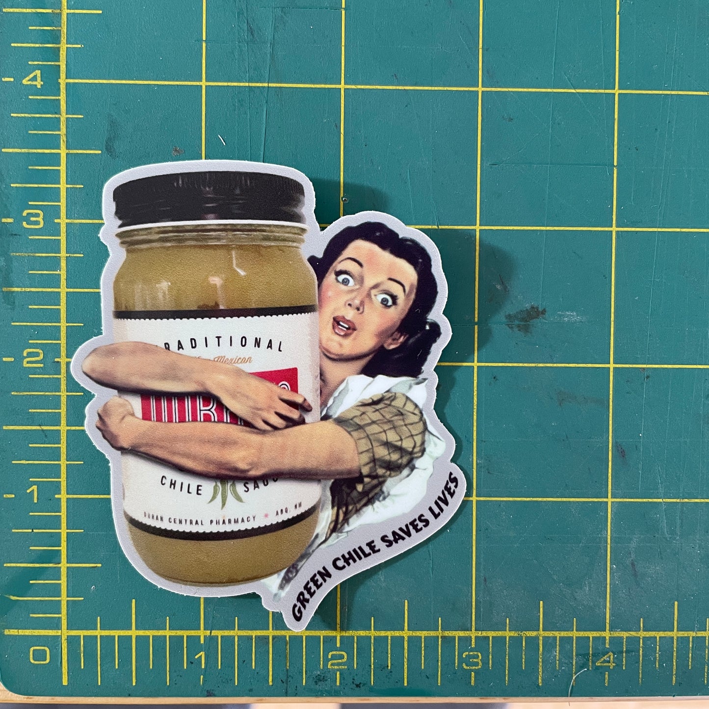 Green Chile Saves Lives (Duran's Jar) funny sticker