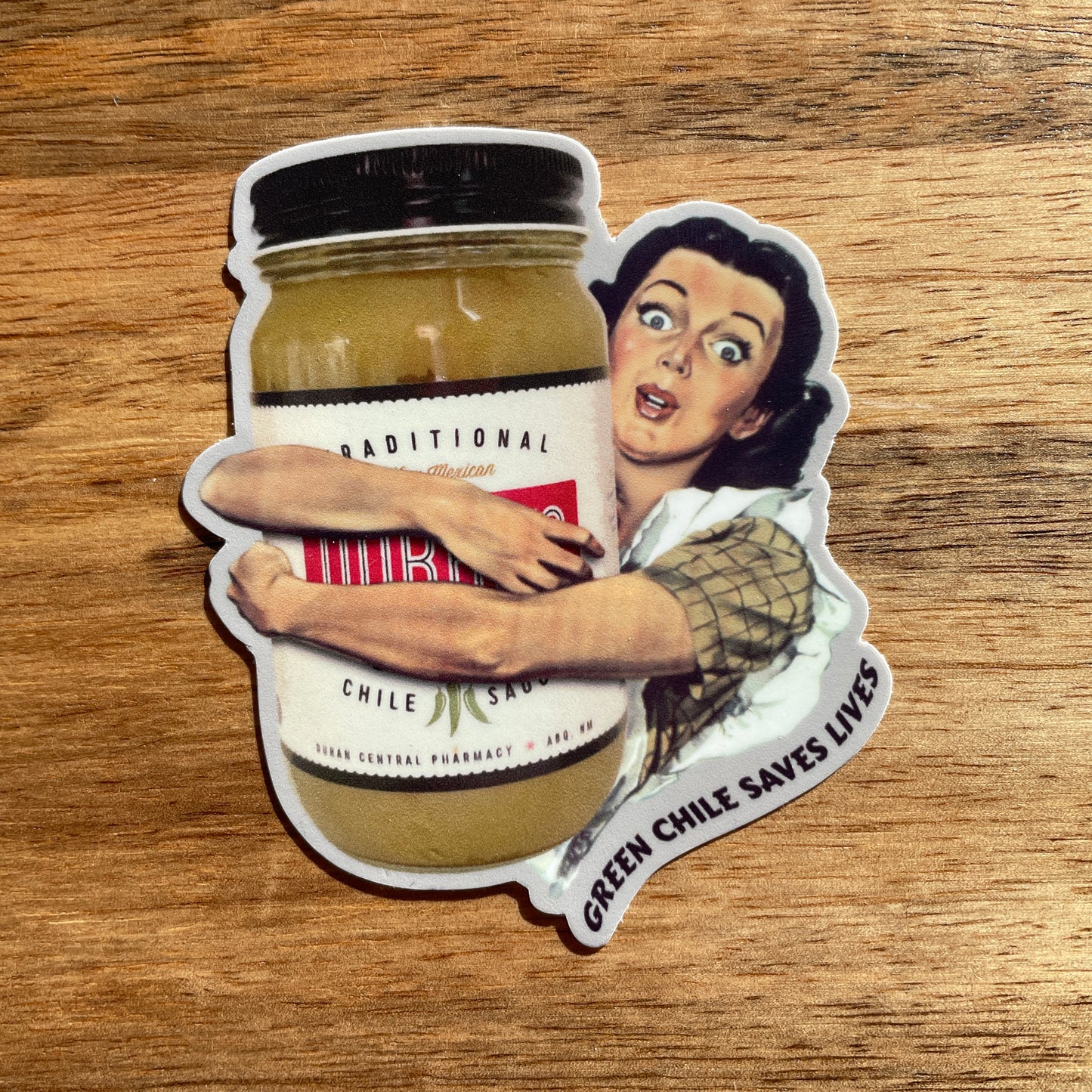 Green Chile Saves Lives (Duran's Jar) funny sticker