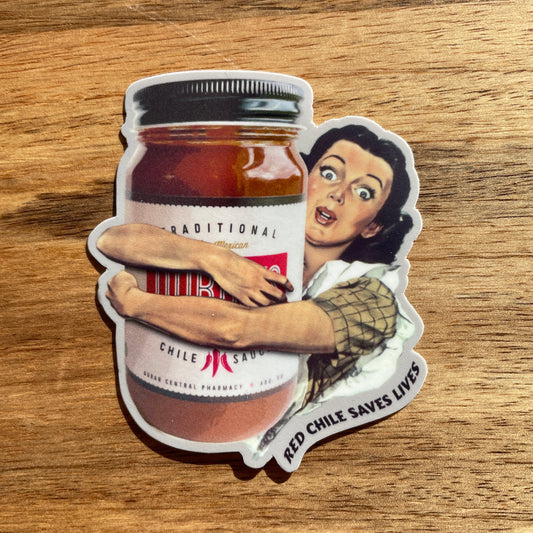 Red Chile Saves Lives (Duran's jar) funny sticker