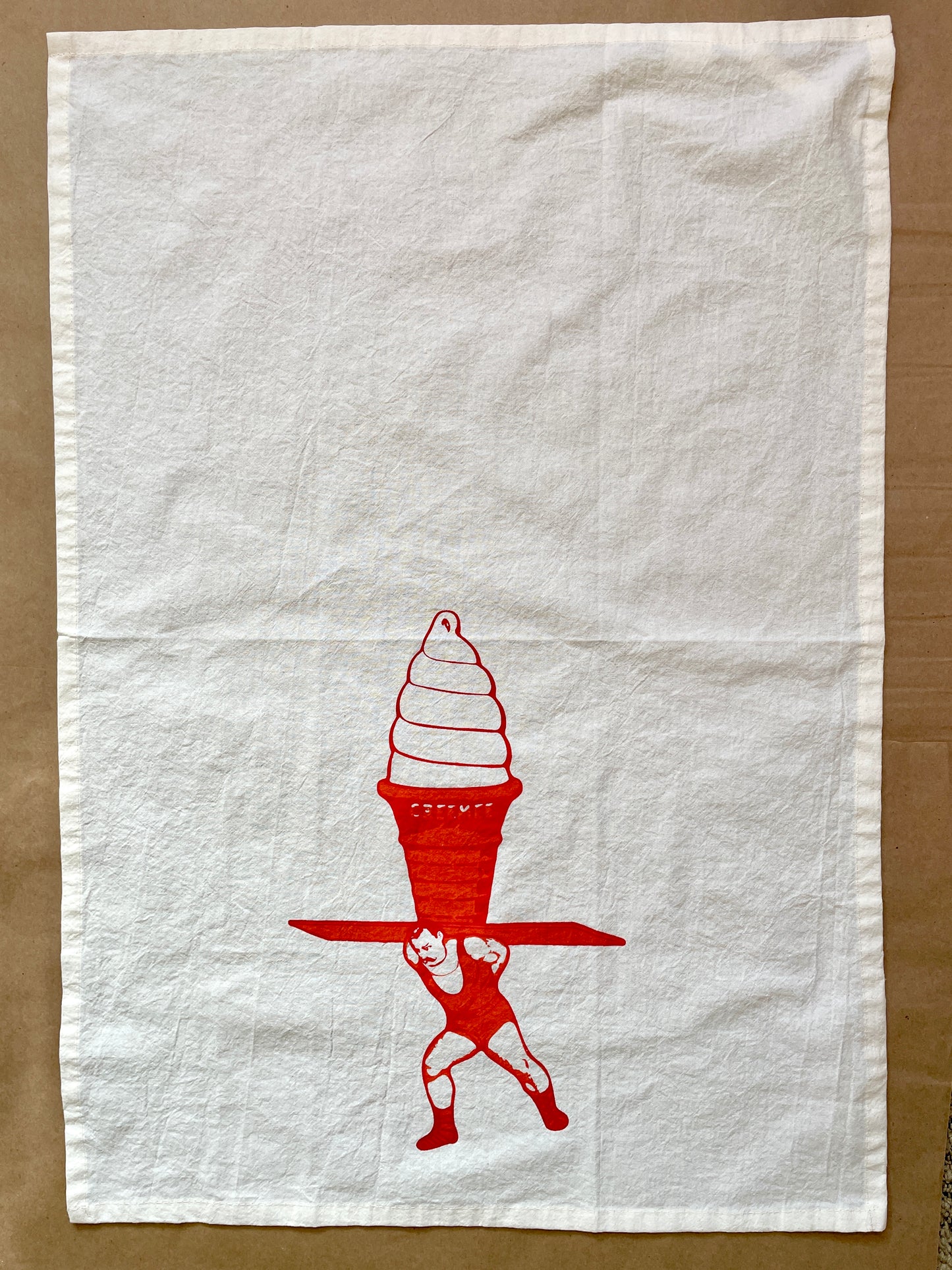 Ice cream strongman funny Tea Towel