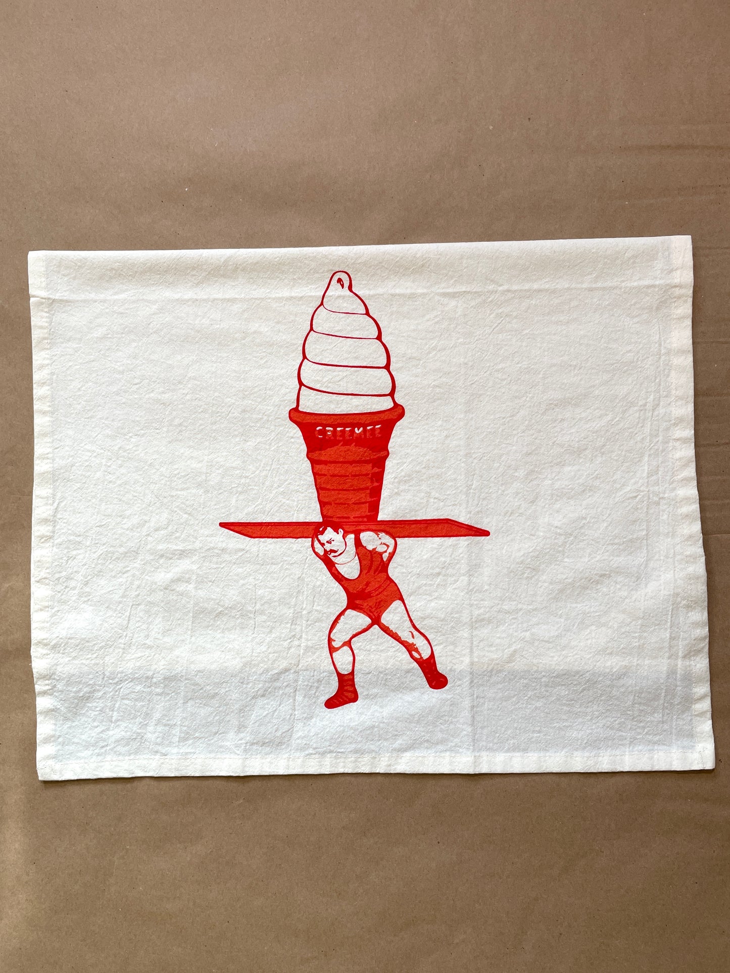 Ice cream strongman funny Tea Towel
