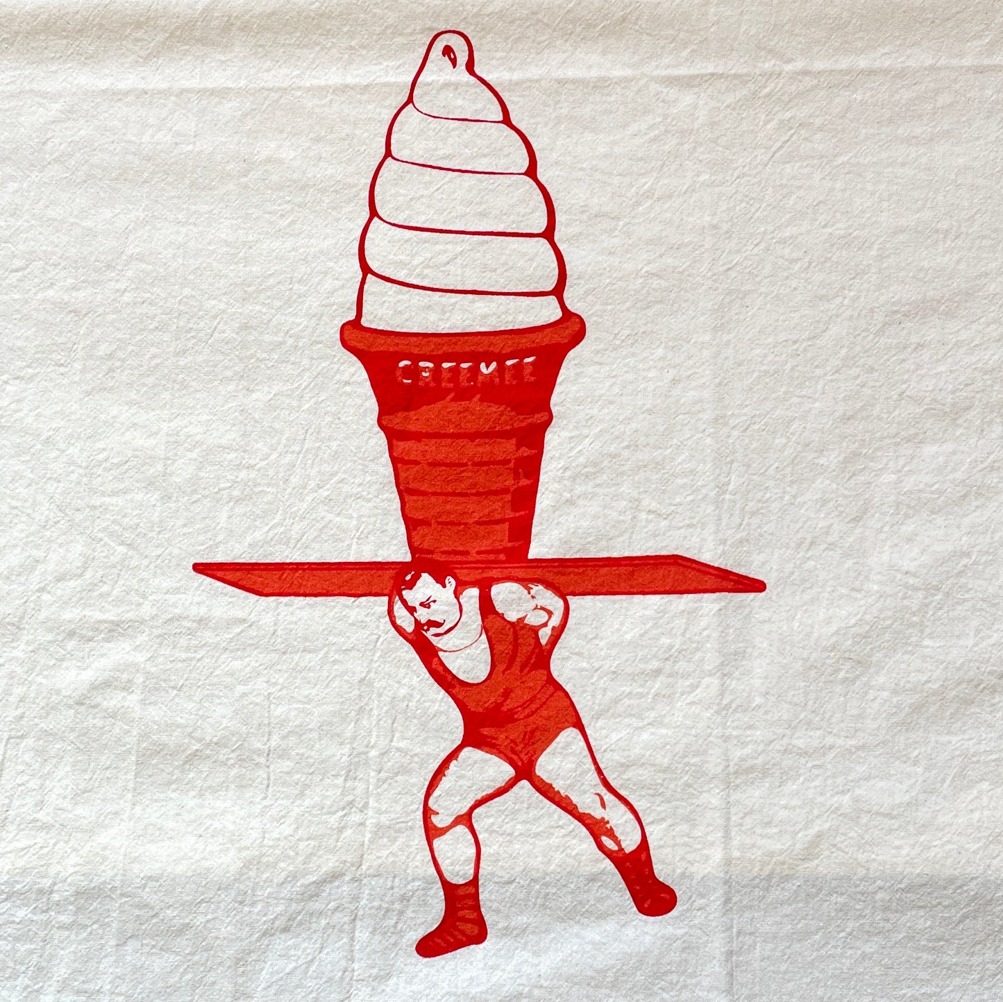 Ice cream strongman funny Tea Towel