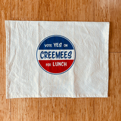 Creemees for Lunch (Vote Yes) funny Tea Towel