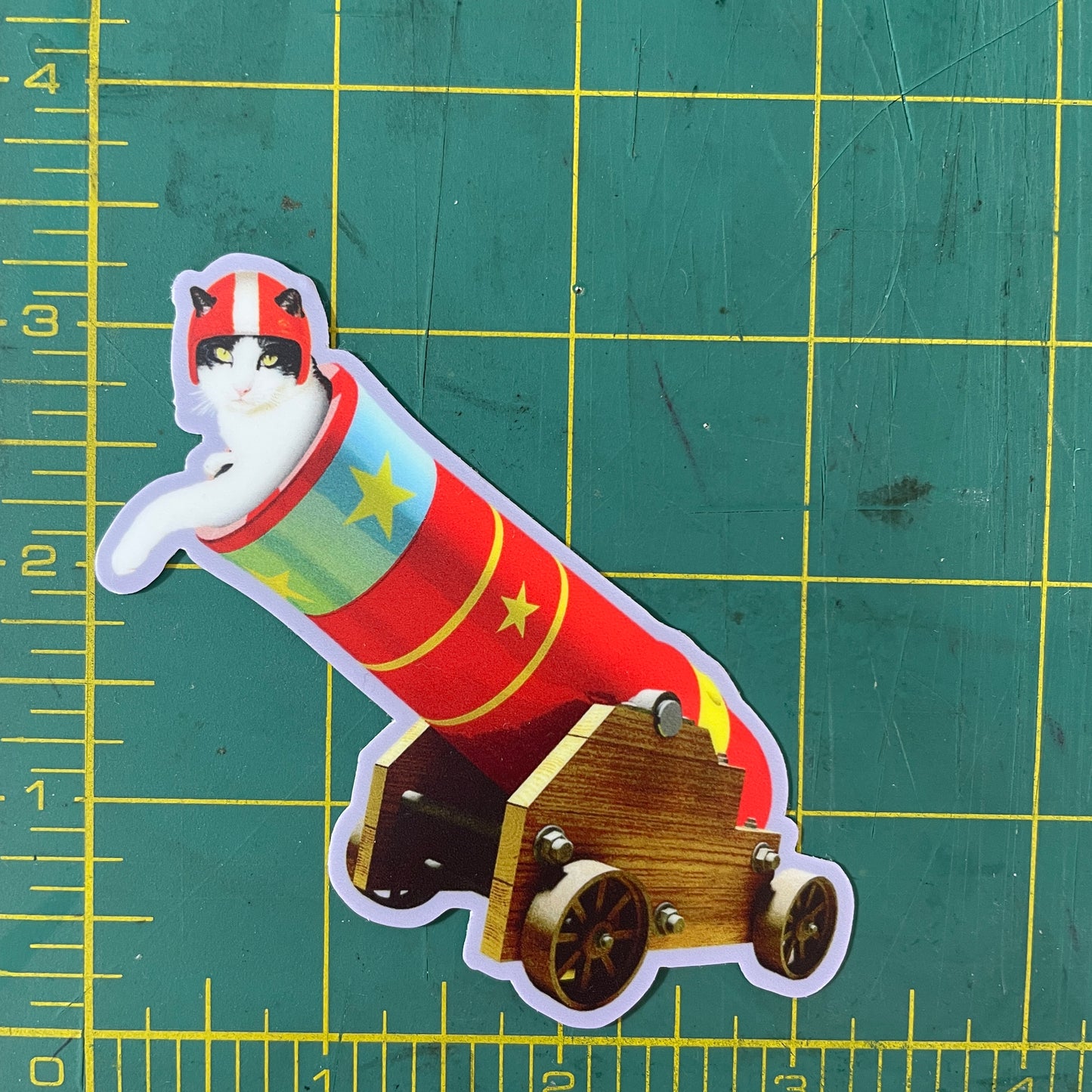 Stunt Cat in Cannon funny animal sticker