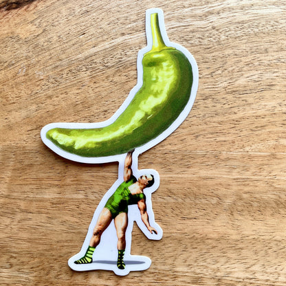 Green Chile Strongman funny sticker