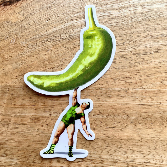 Green Chile Strongman funny sticker