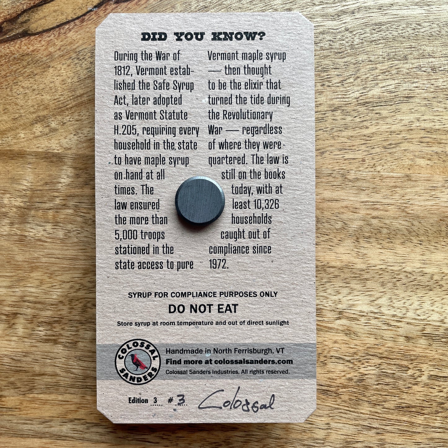 Vermont Compliance Syrup Toy quirky, funny, handmade magnet