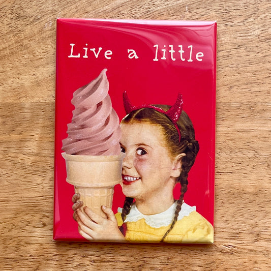 Live a Little funny giant ice cream magnet