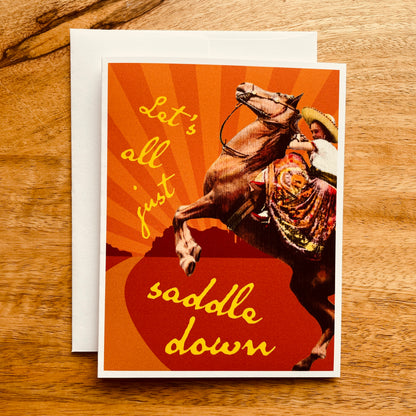 Saddle Down funny horse greeting card