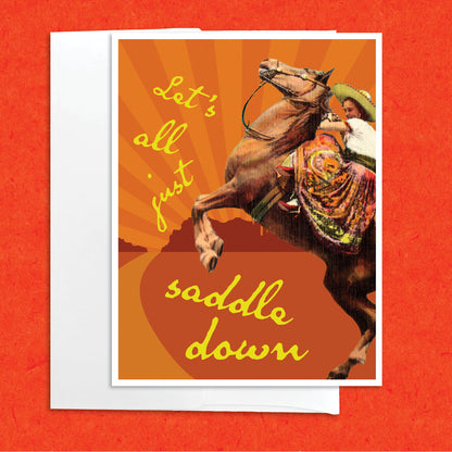 Saddle Down funny horse greeting card