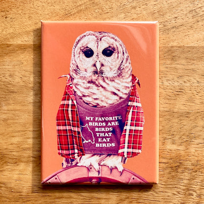 Barred Owl in flannel shirt funny rectangle magnet