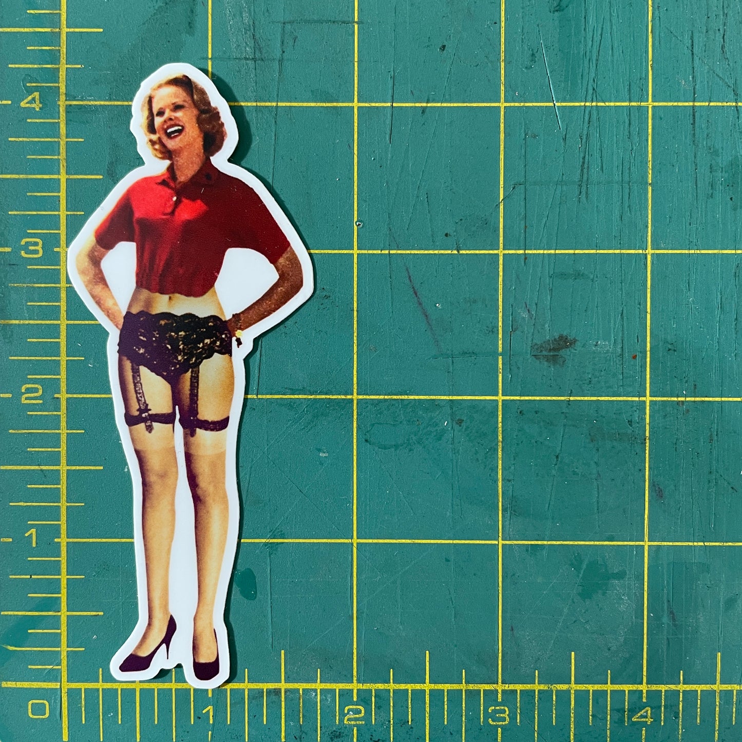 Vintage 1950s Woman in Garters funny sticker