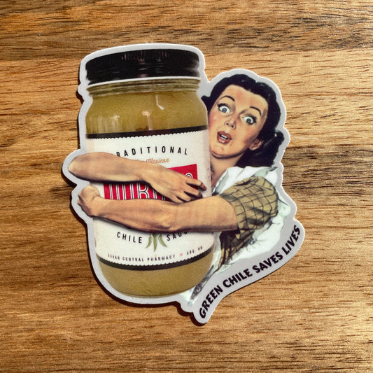 Green Chile Saves Lives (Duran's Jar) funny sticker
