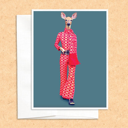 Lady Deer in Clothes funny animal greeting card