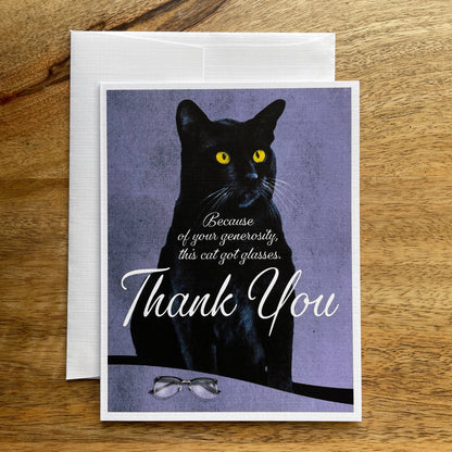 Cat Got Glasses Thank You funny greeting card