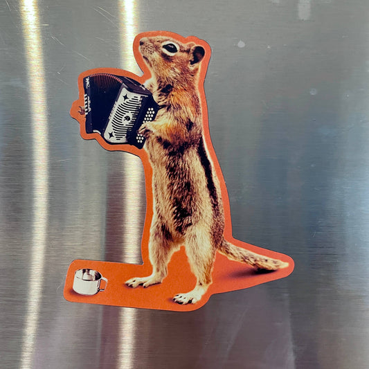 Accordion Squirrel funny die-cut magnet